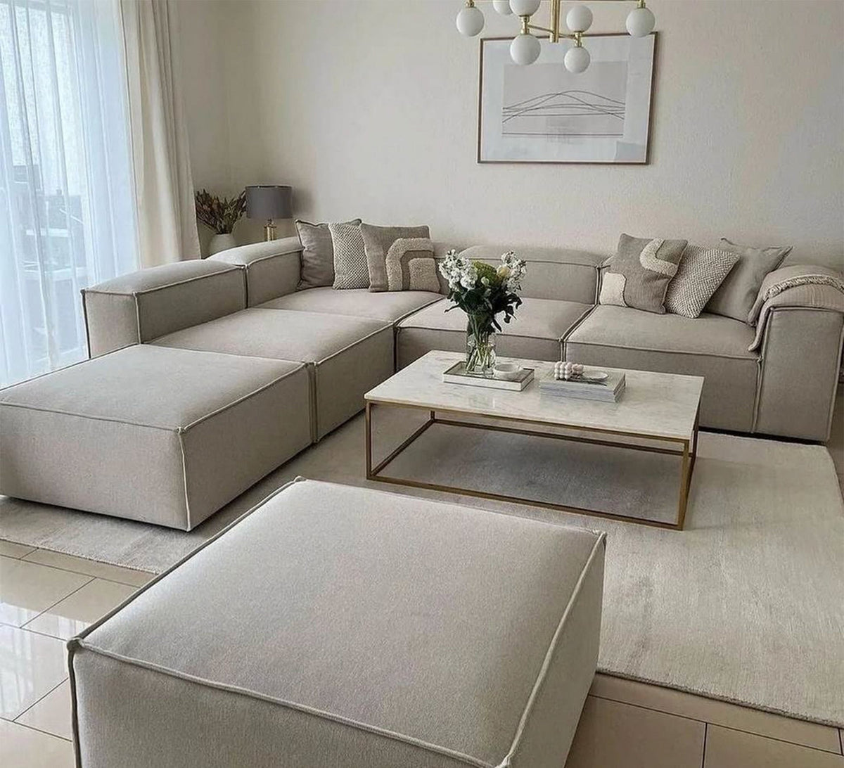 Beige L-Shaped Sectional Sofa RA105 295×250×75 cm – Luxury Velvet