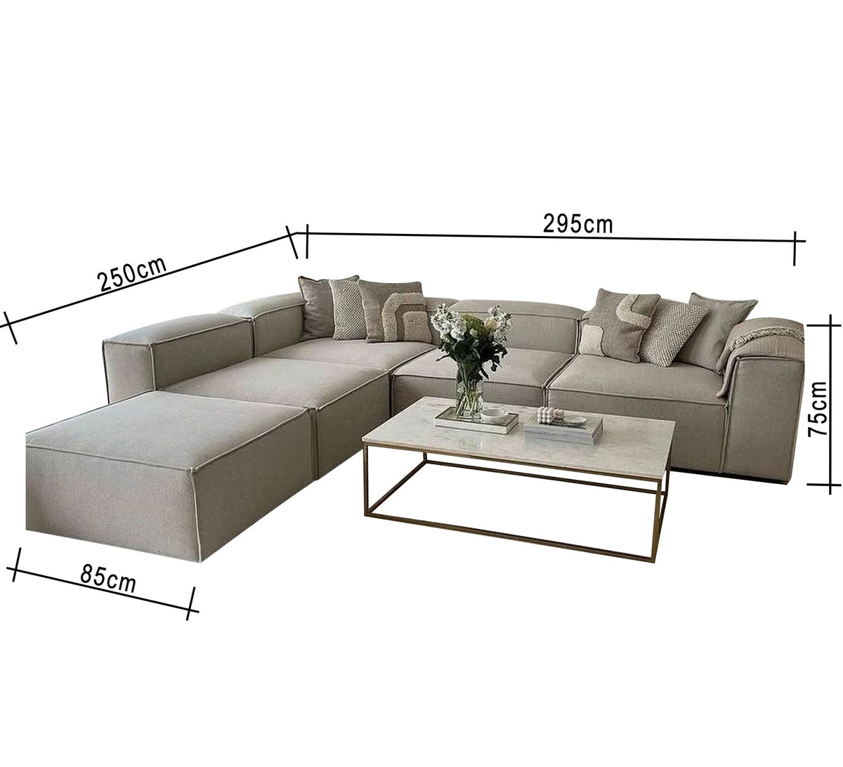 Beige L-Shaped Sectional Sofa RA105 295×250×75 cm – Luxury Velvet