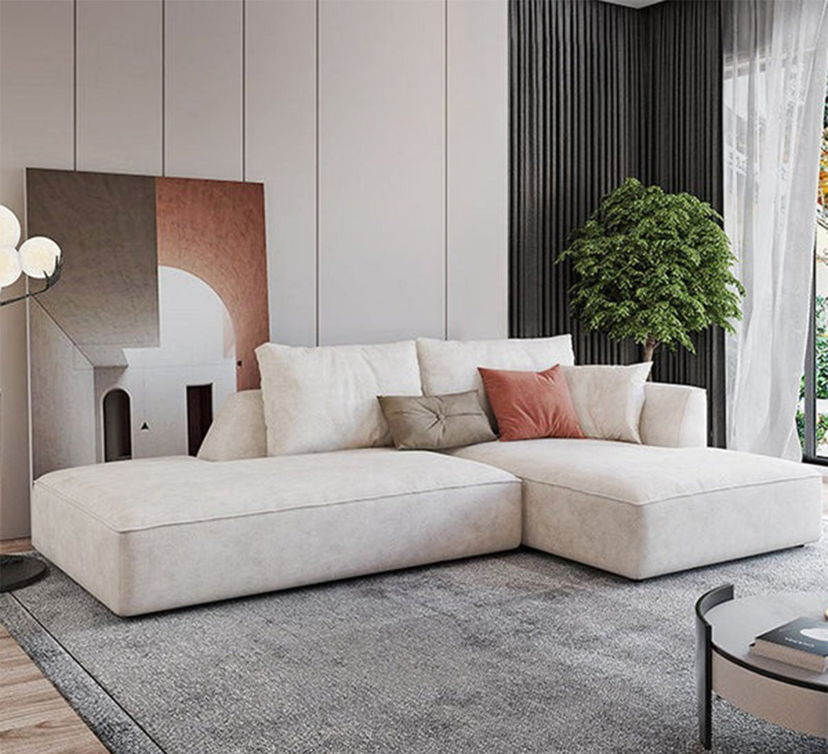 Modern Beige Sectional Sofa RA115 260×180×70 cm – Natural Beech Wood