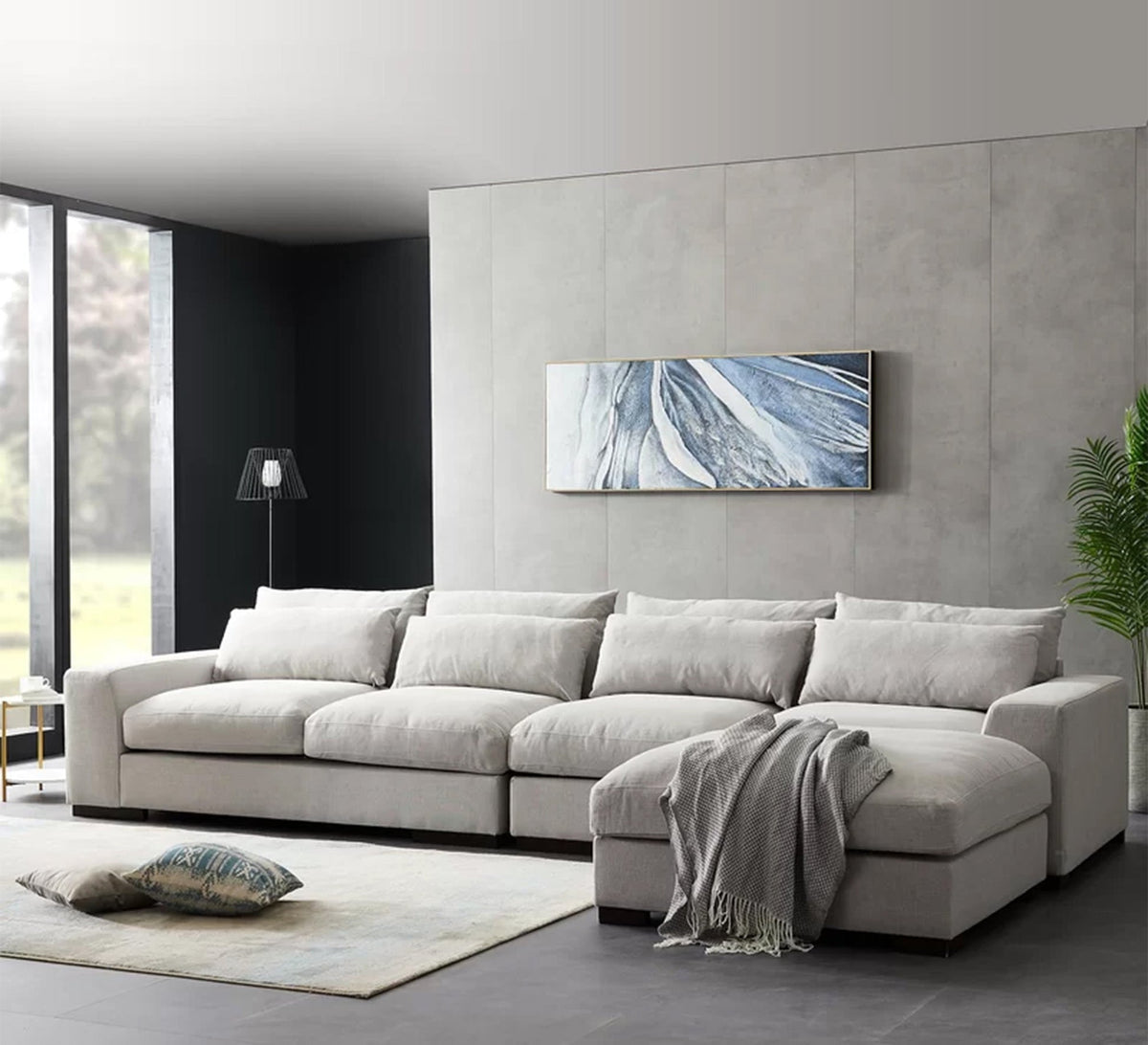 Beige L-Shaped Sectional Sofa RA102 300×180×80 cm – Natural Beech Wood