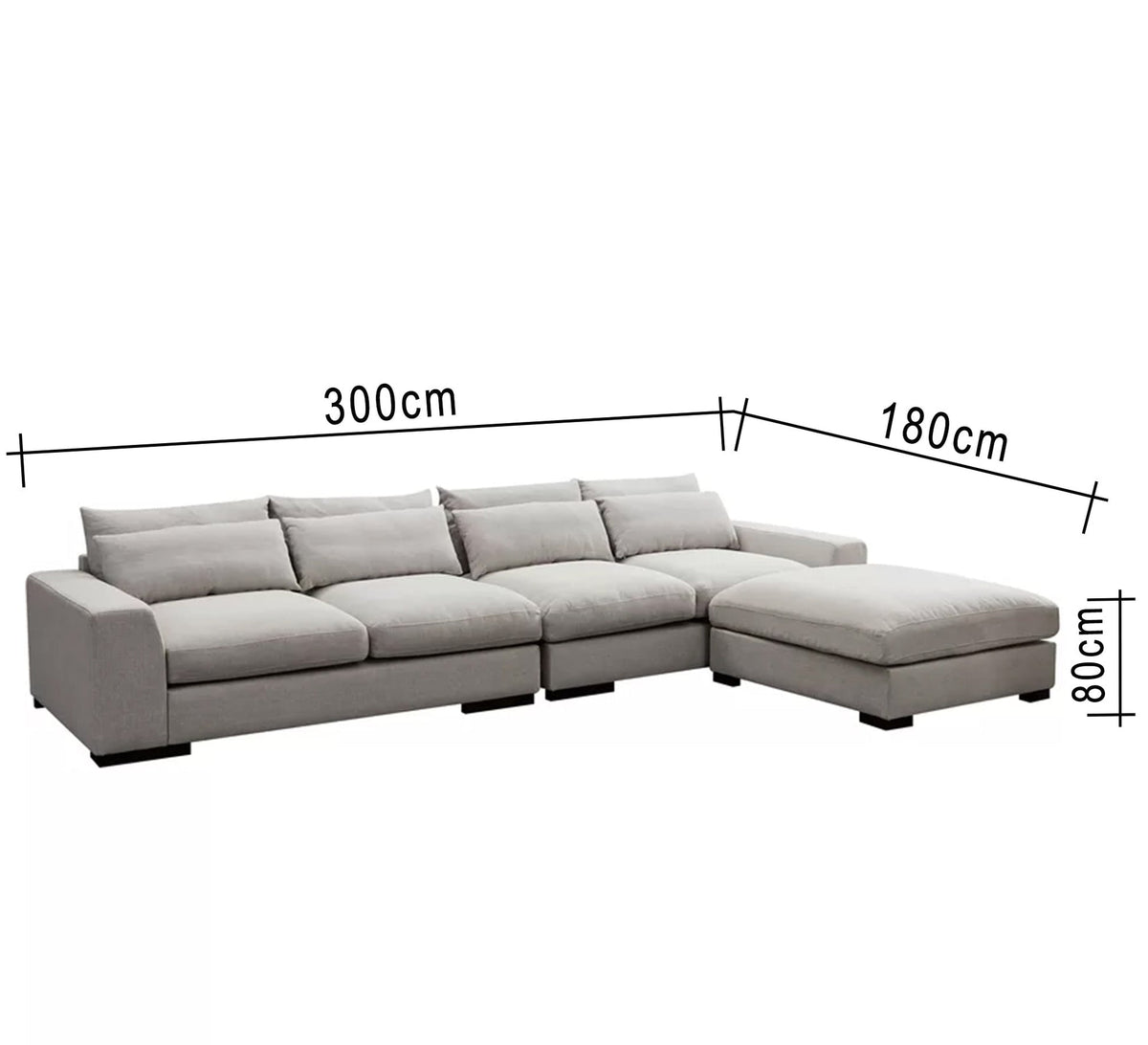 Beige L-Shaped Sectional Sofa RA102 300×180×80 cm – Natural Beech Wood