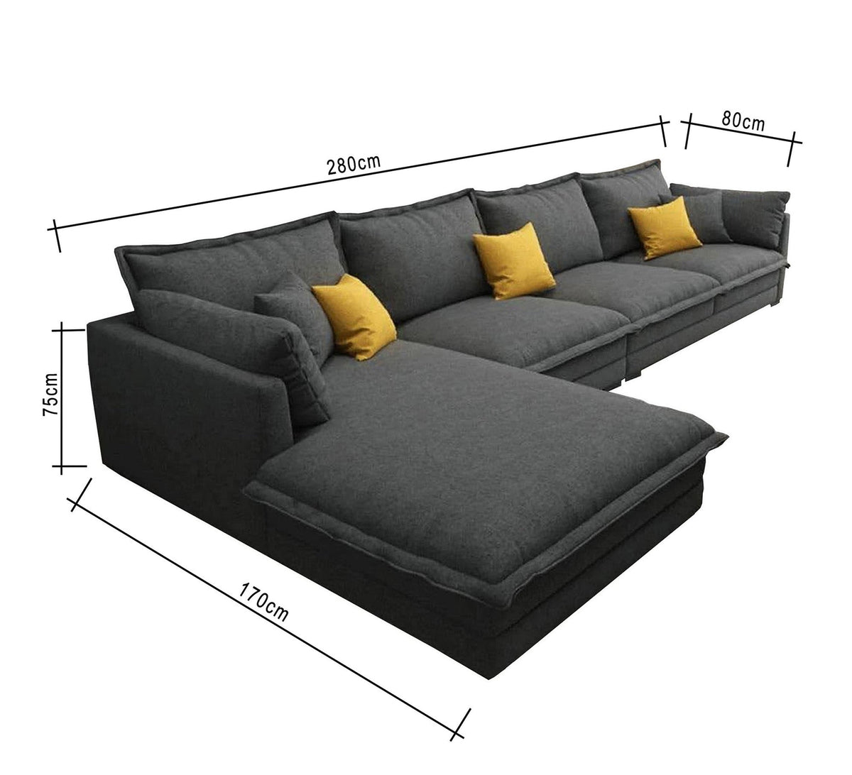 Grey L-Shaped Sectional Sofa RA103 280×80×75 cm – Beech Wood