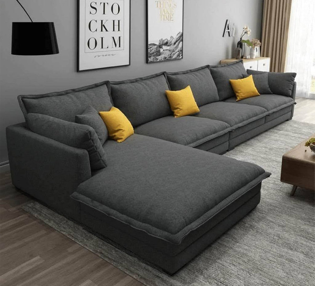 Grey L-Shaped Sectional Sofa RA103 280×80×75 cm – Beech Wood