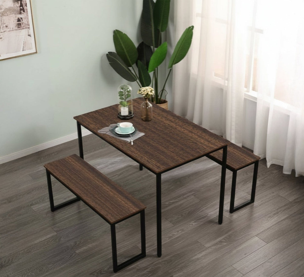 Modern Dining Table Set SF103 Black × Brown 120×80 cm – Metal × MDF