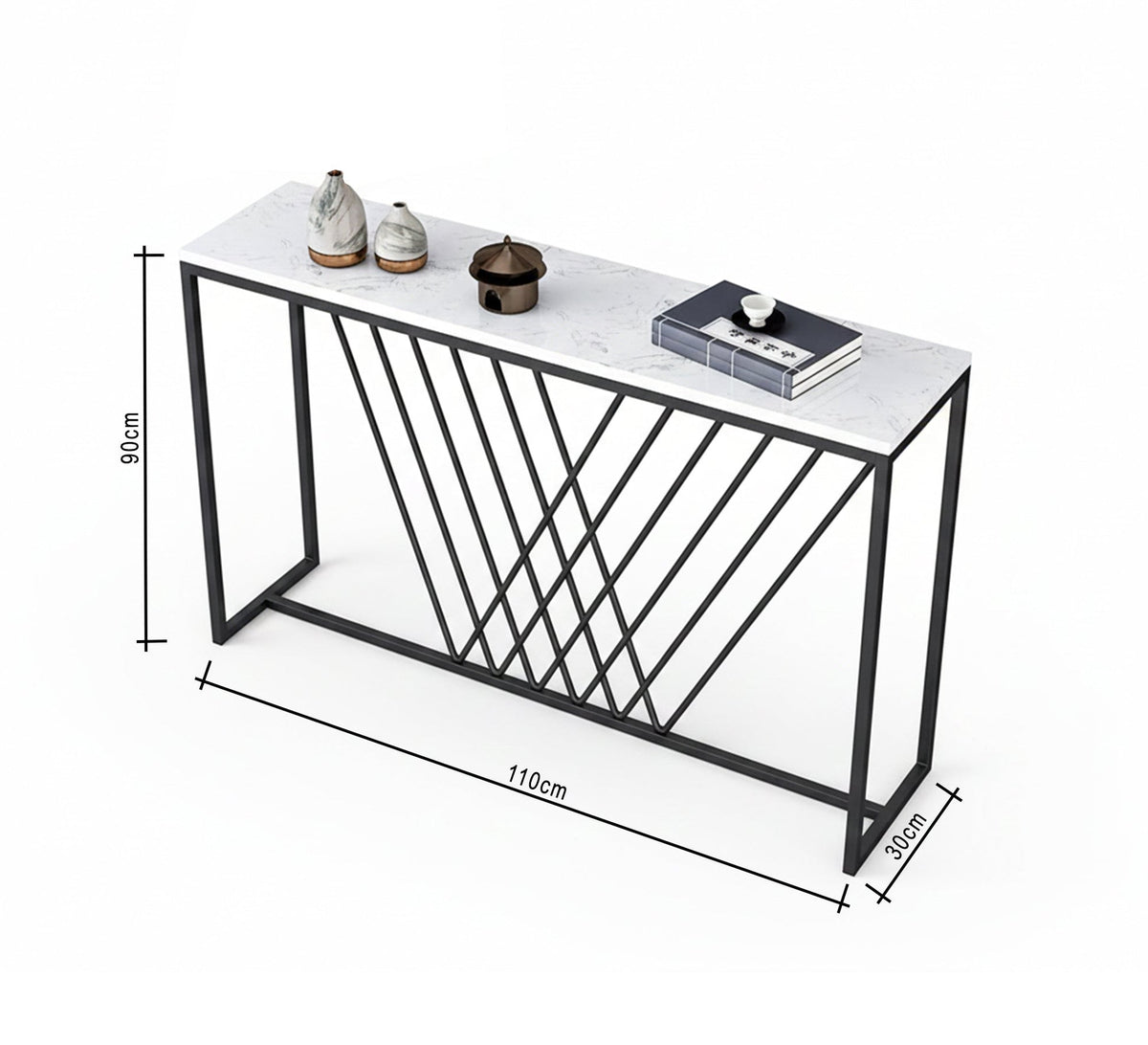 Modern Console KT102 Black × Carrara Marble 110 × 30 × 90 cm