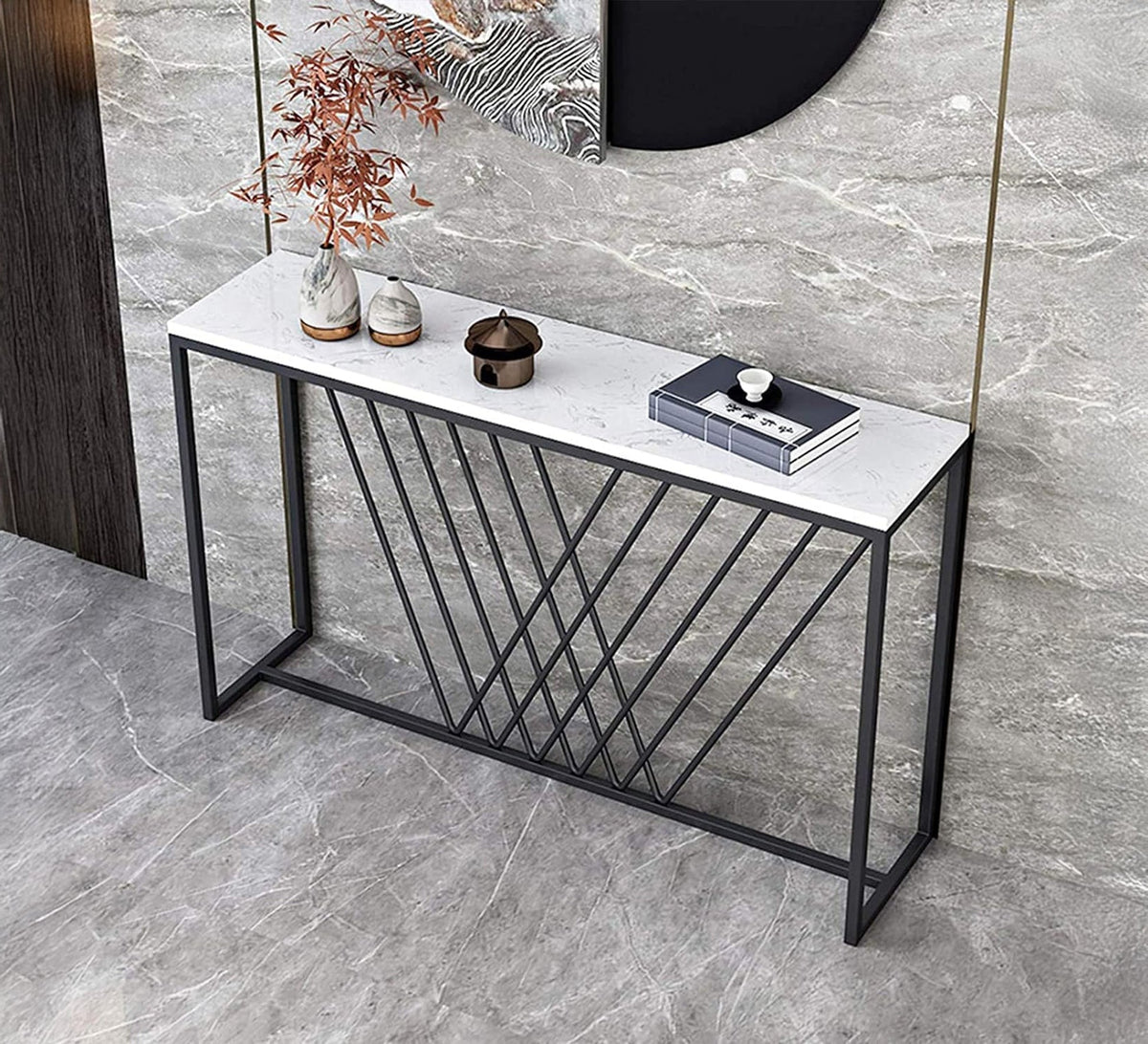 Modern Console KT102 Black × Carrara Marble 110 × 30 × 90 cm