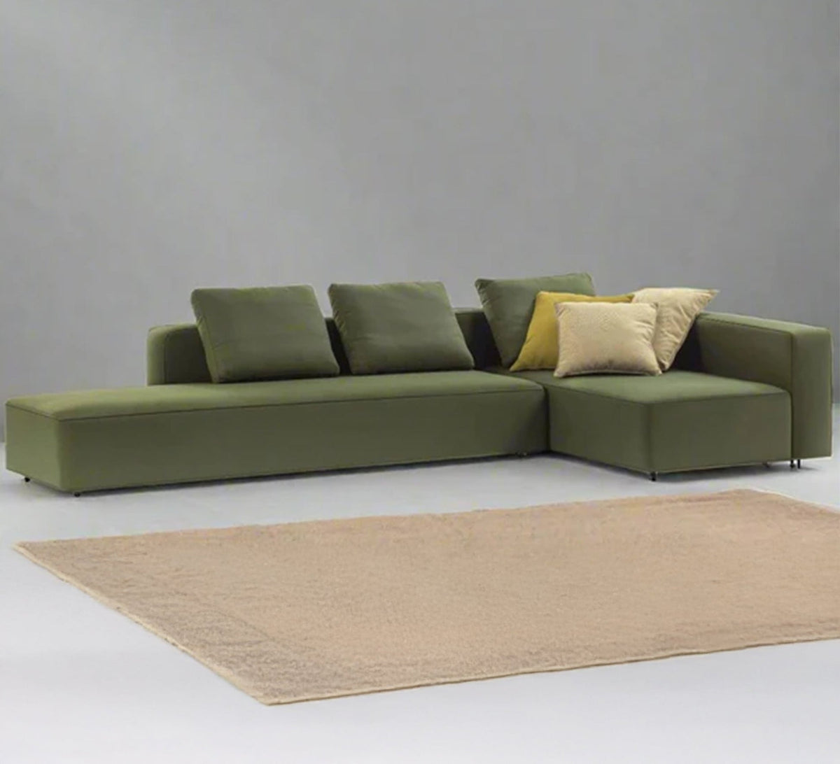 L-Shaped Corner Sofa RA117 Olive Green 260×180×80 cm – Natural Beech Wood