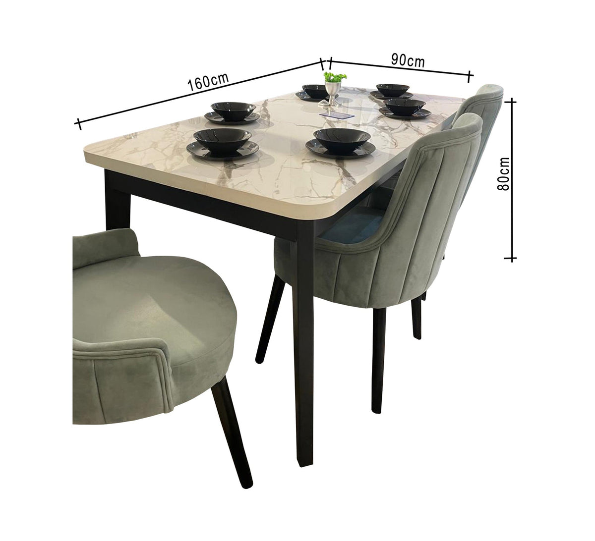 Modern Dining Room SF101 White × Black 160×80 cm – Beech Wood