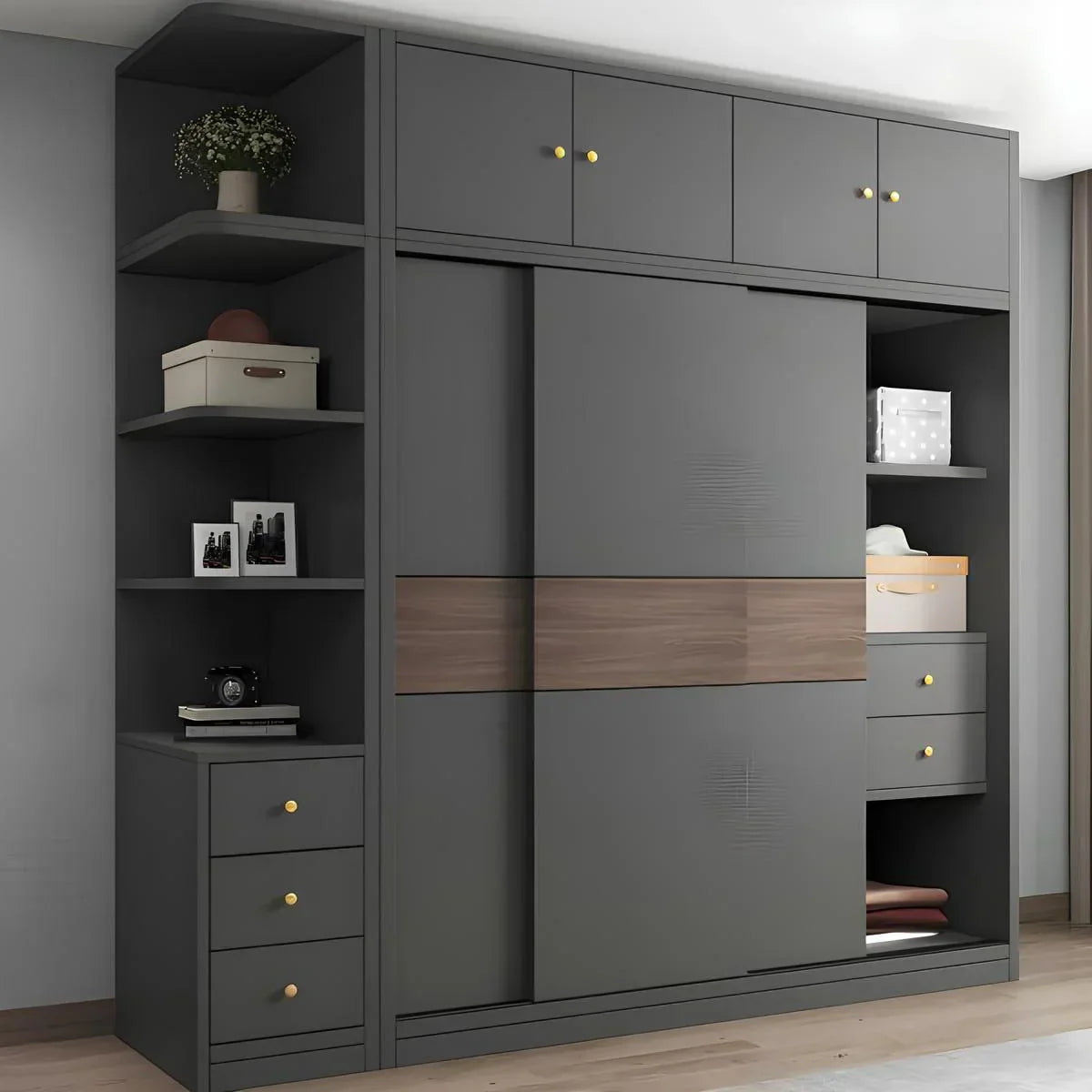 Wardrobe | Brown & Black | 240 × 50 × 240 cm | WD56