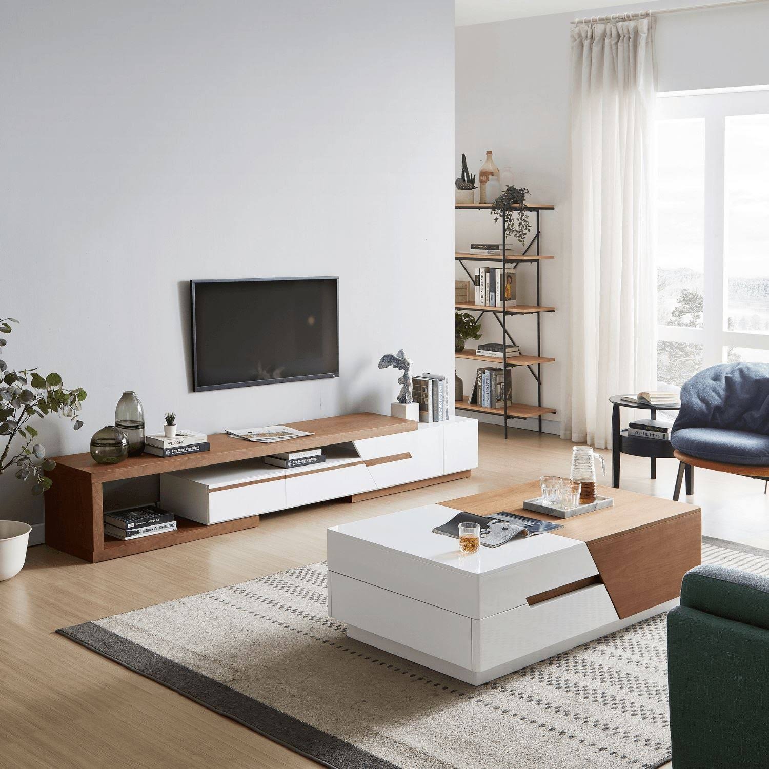 White & Wood Living Room Set – 220 × 40 × 40 cm | SET33