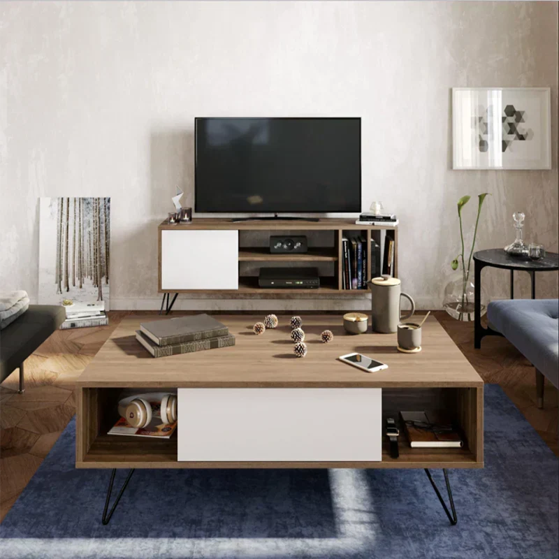 Wood & White Living Room Set – 120 × 40 × 40 cm | SET57
