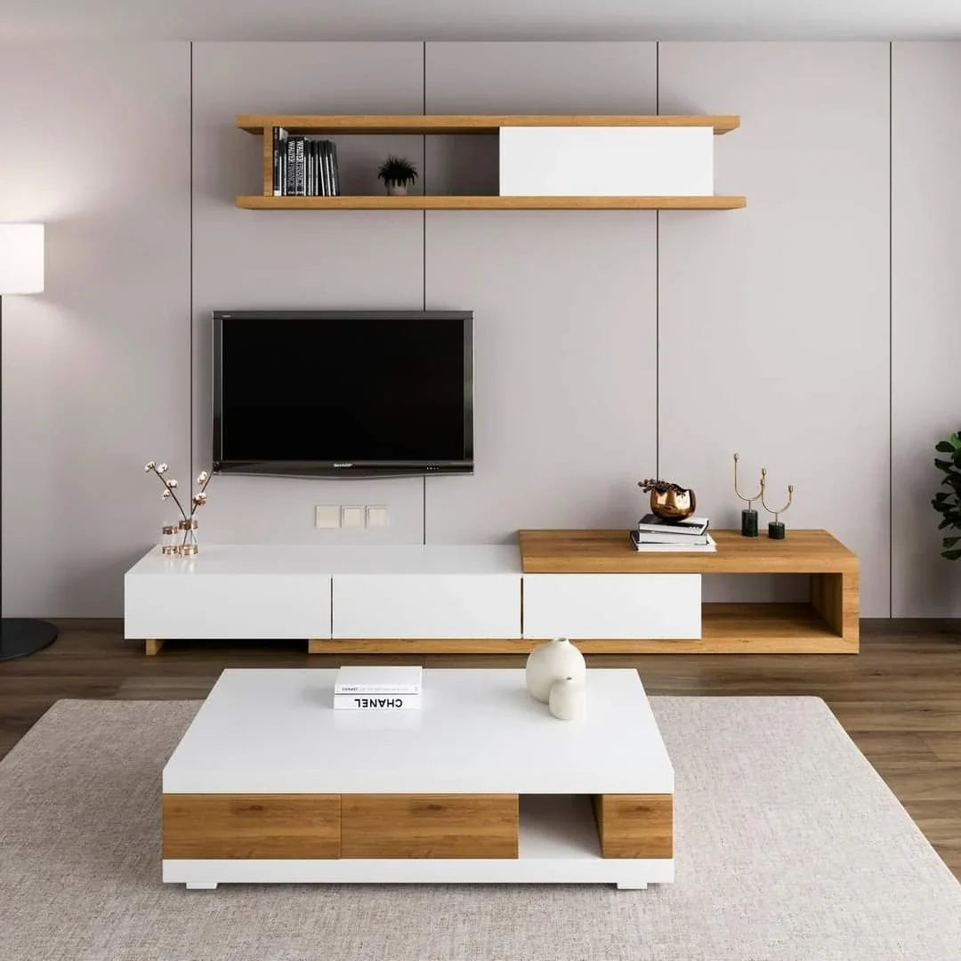 White & Wood Living Room Set – 200 × 40 × 40 cm | SET58