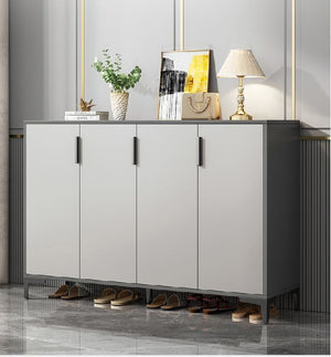 Modern light grey four-door shoe cabinet