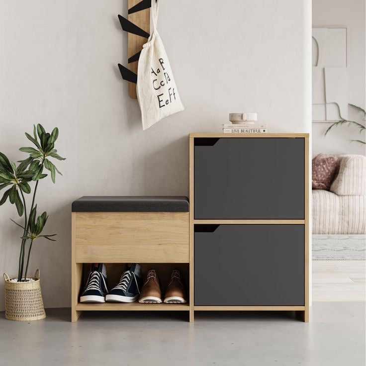 MDF Shoe Cabinet – Wood & Black | SU82 | 100 × 40 × 70 cm