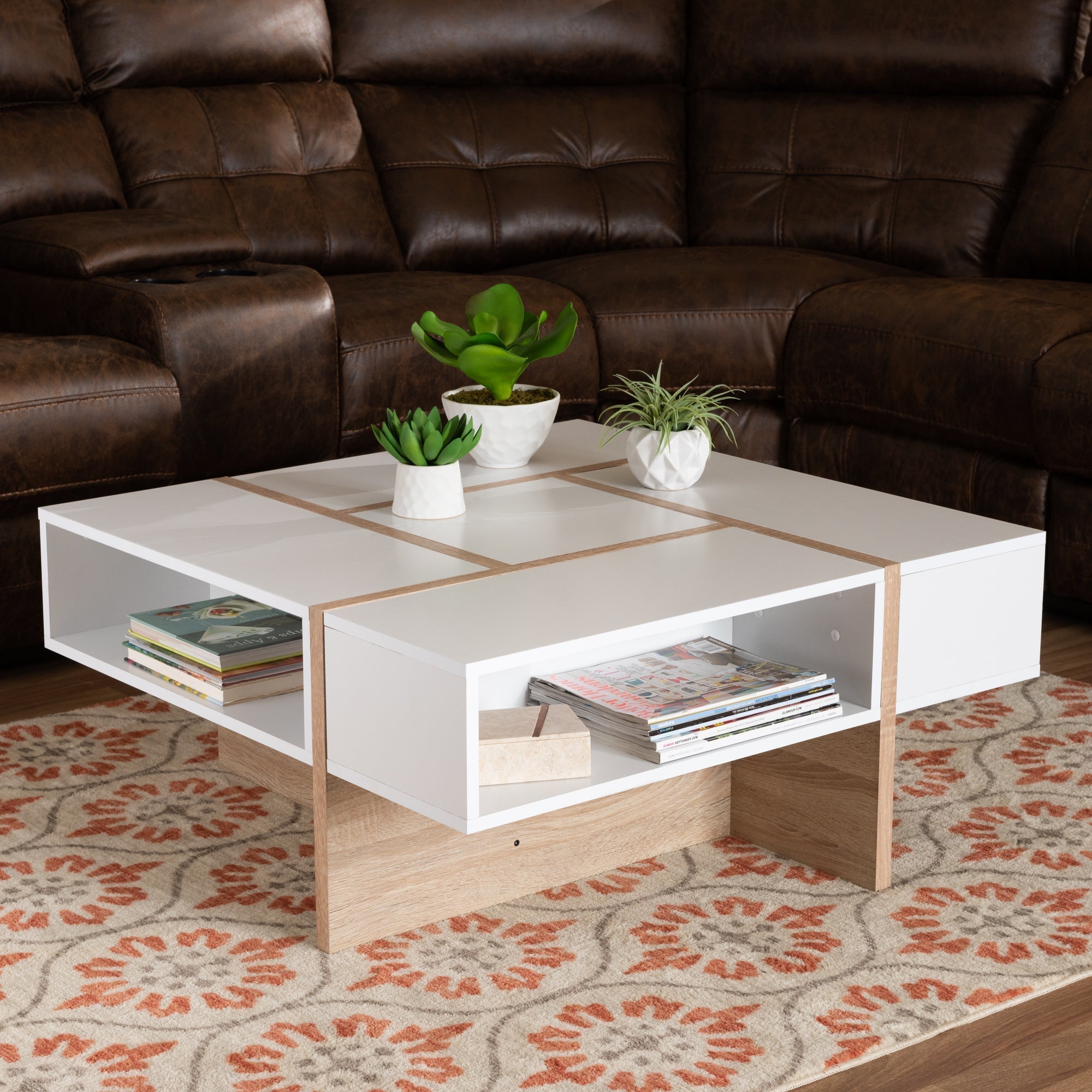 Round Table TA1 | White & Wood | 80 × 80 × 40 cm – MDF