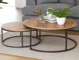 Nested Round Table Set TA33 | Black & Wood | MDF (Diameter 80 & 50 cm)