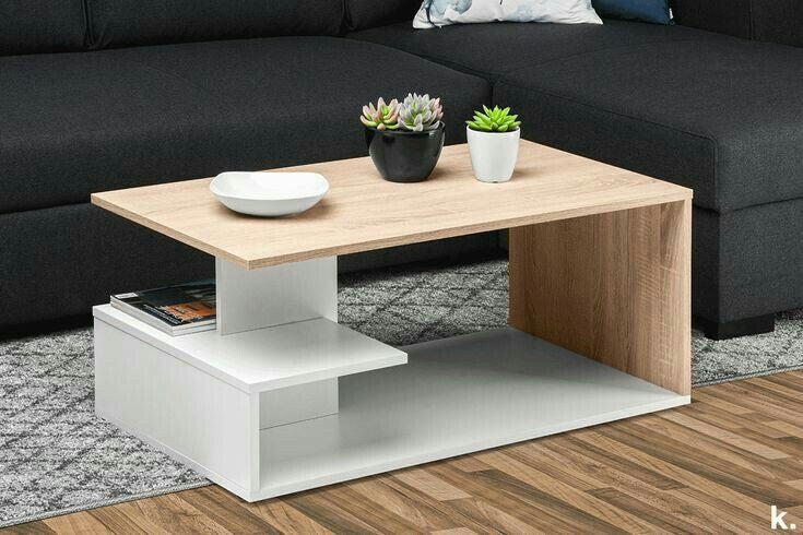 Rectangular Table TA52 with 2 Drawers | Black & Brown Wood | 100 × 50 × 40 cm – MDF