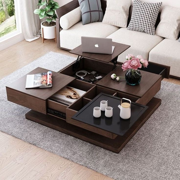 Square Table TA54 | Brown & Black | 90 × 90 × 40 cm – MDF