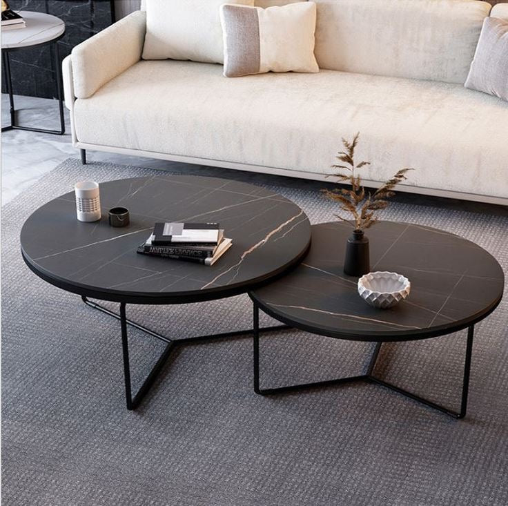 Nested Round Table Set TA60 | Black | MDF (Diameter 70 & 50 cm | Height 45 & 40 cm)
