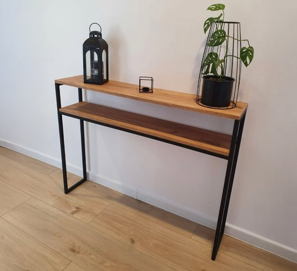 Modern Console KT104 Black × Brown 100 × 30 × 90 cm – Steel × Marble