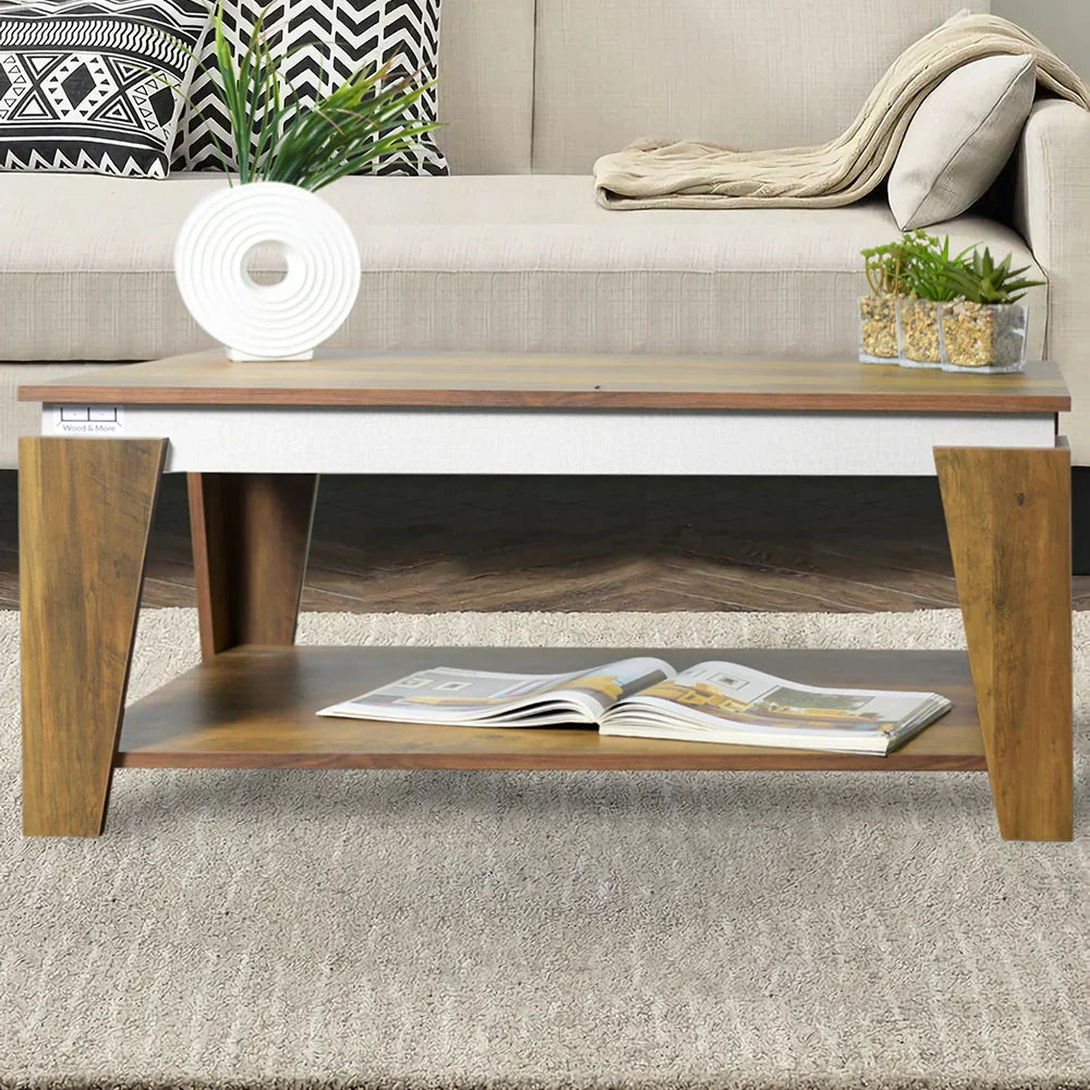 Rectangular Table TA74 | White & Wood | 100 × 50 × 40 cm – MDF