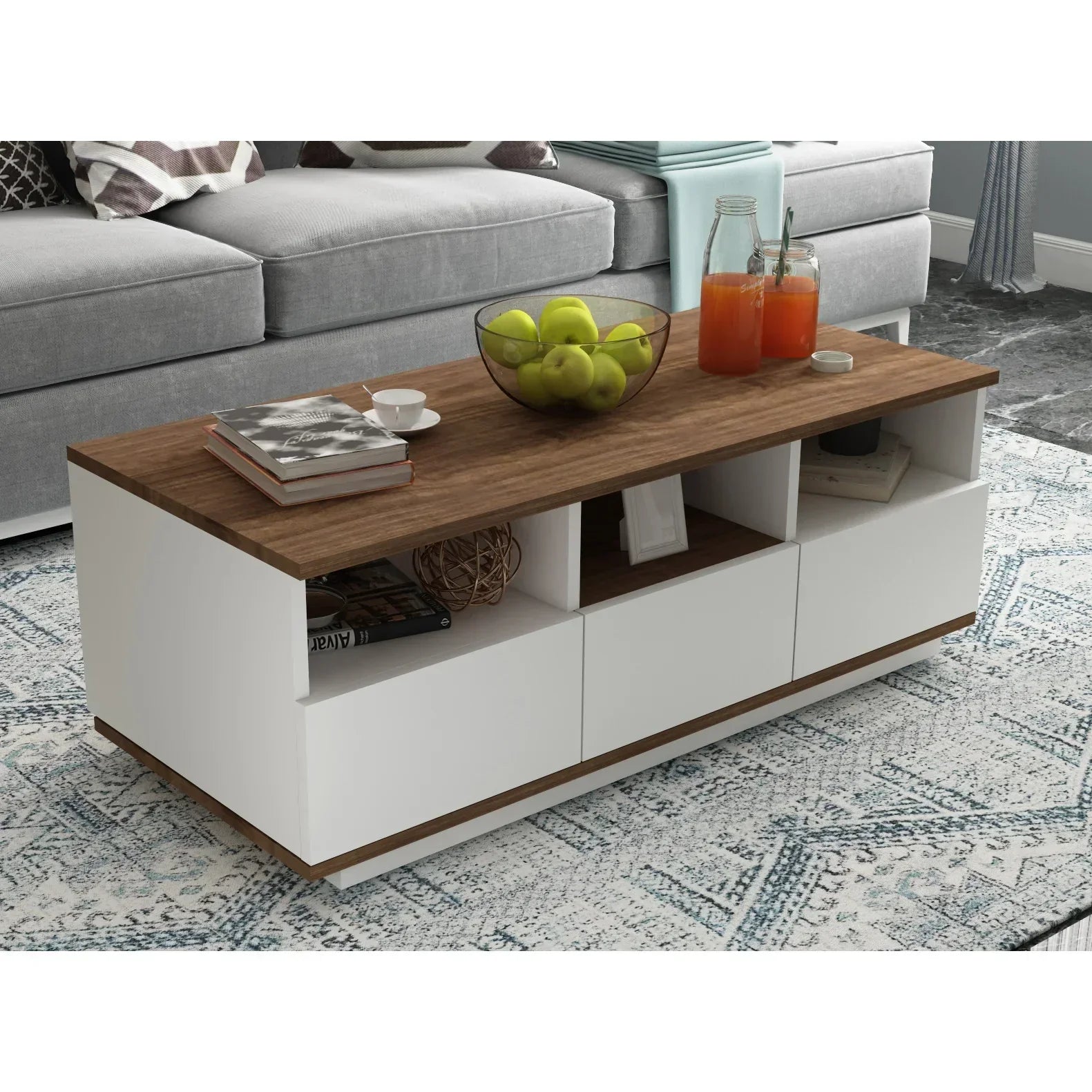 Rectangular Table TA76 | White & Wood | 120 × 50 × 40 cm – MDF