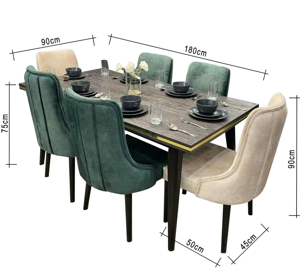 غرفة سفرة كلاسيك مودرن SF105 أخضر زيتوني 180×90 سم – خشب زان طبيعي