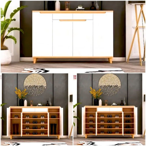 جزامة أحذية MDF – أبيض وخشبي | SU1 | 140×40×100 سم