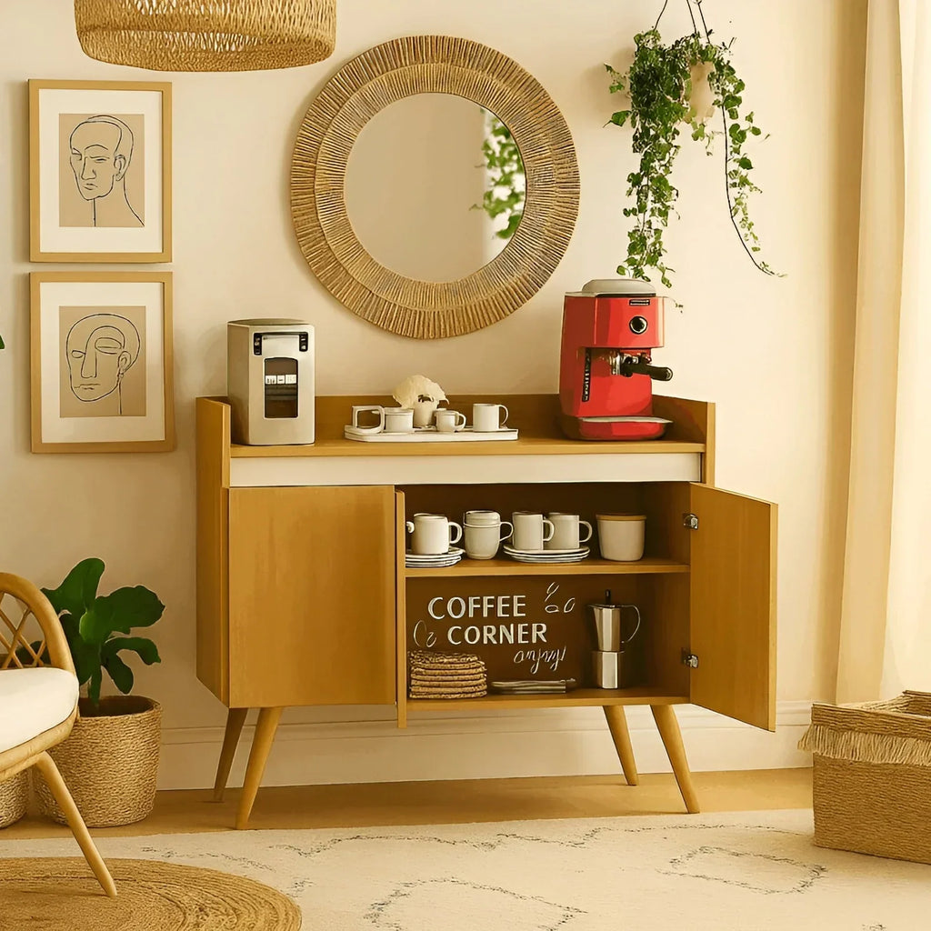 ركن قهوة أبيض وخشب - 120 × 80 × 40 سم | Cc20