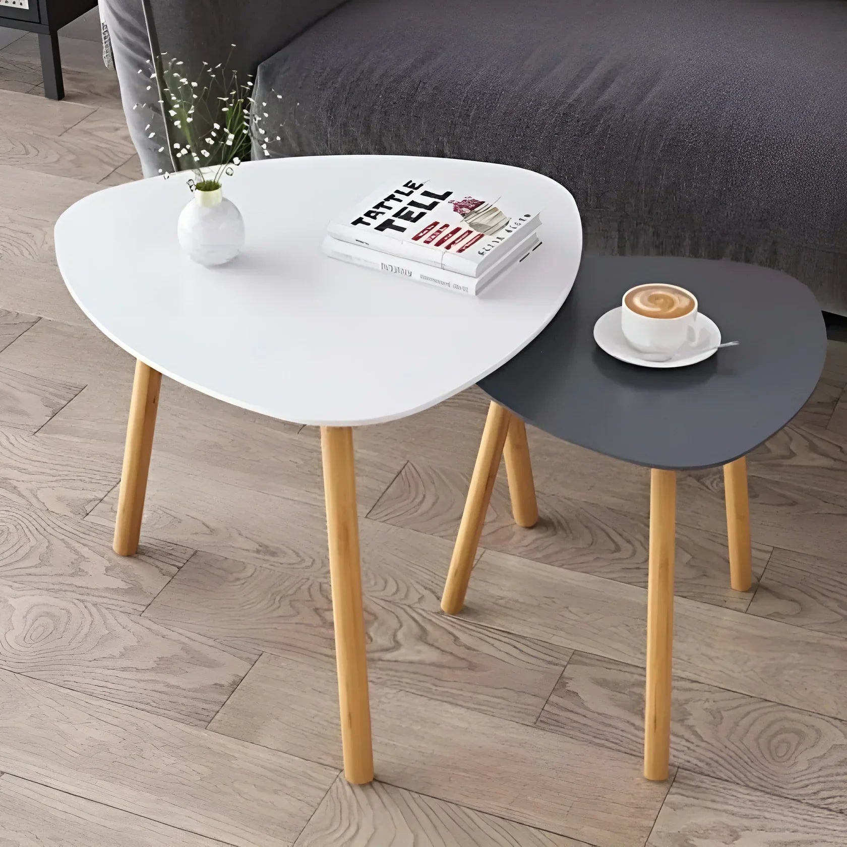Grey & White Coffee Table – 40 × 40 × 50 cm | CT14