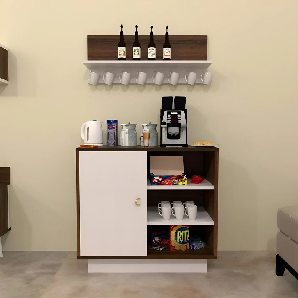 ركن قهوة أبيض وبني - 90 × 80 × 40 سم | Cc18