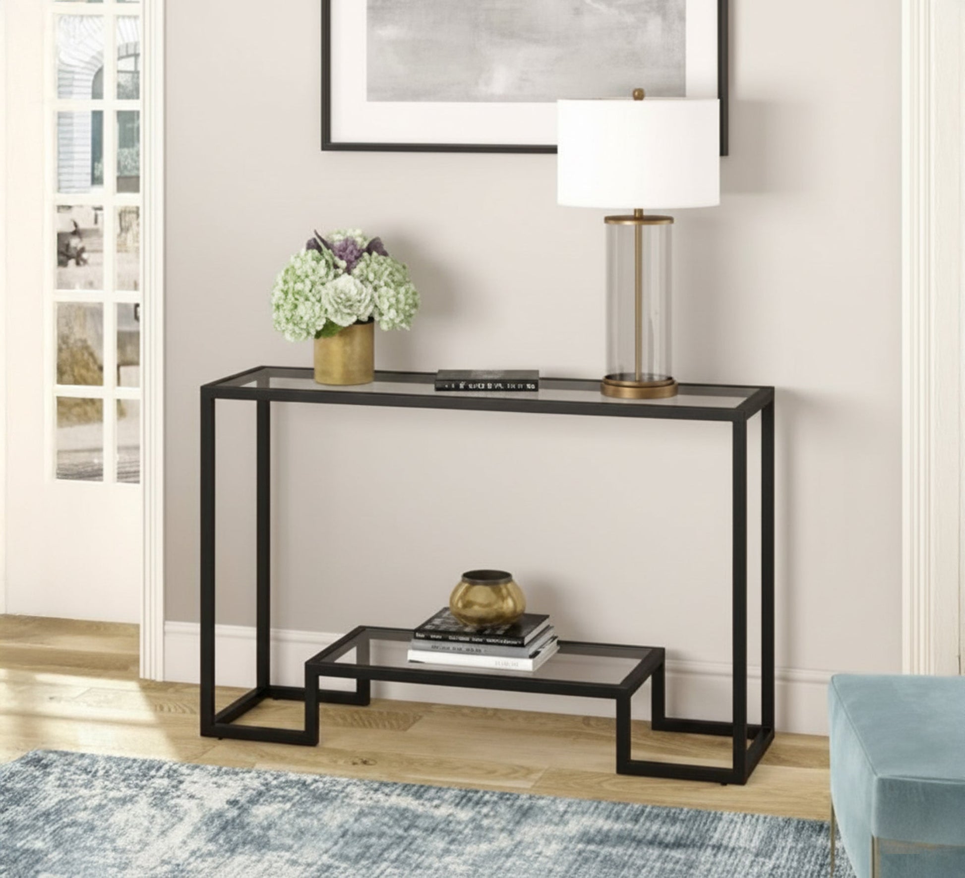 كونسول مودرن KT106 أسود 100×30×90 سم – معدن × زجاج