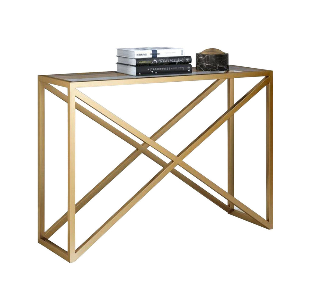 كونسول مودرن KT114 ذهبي 110×35×90 سم – معدن × زجاج