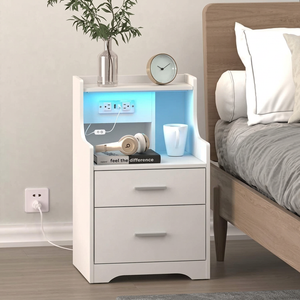 White nightstand co23 with two drawers and an open shelf