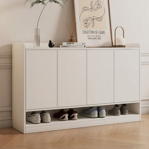 White four-door shoe cabinet su394 with open lower shelf