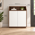Modern walnut and white shoe cabinet, width 80 cm, depth 40 cm, height 110 cm