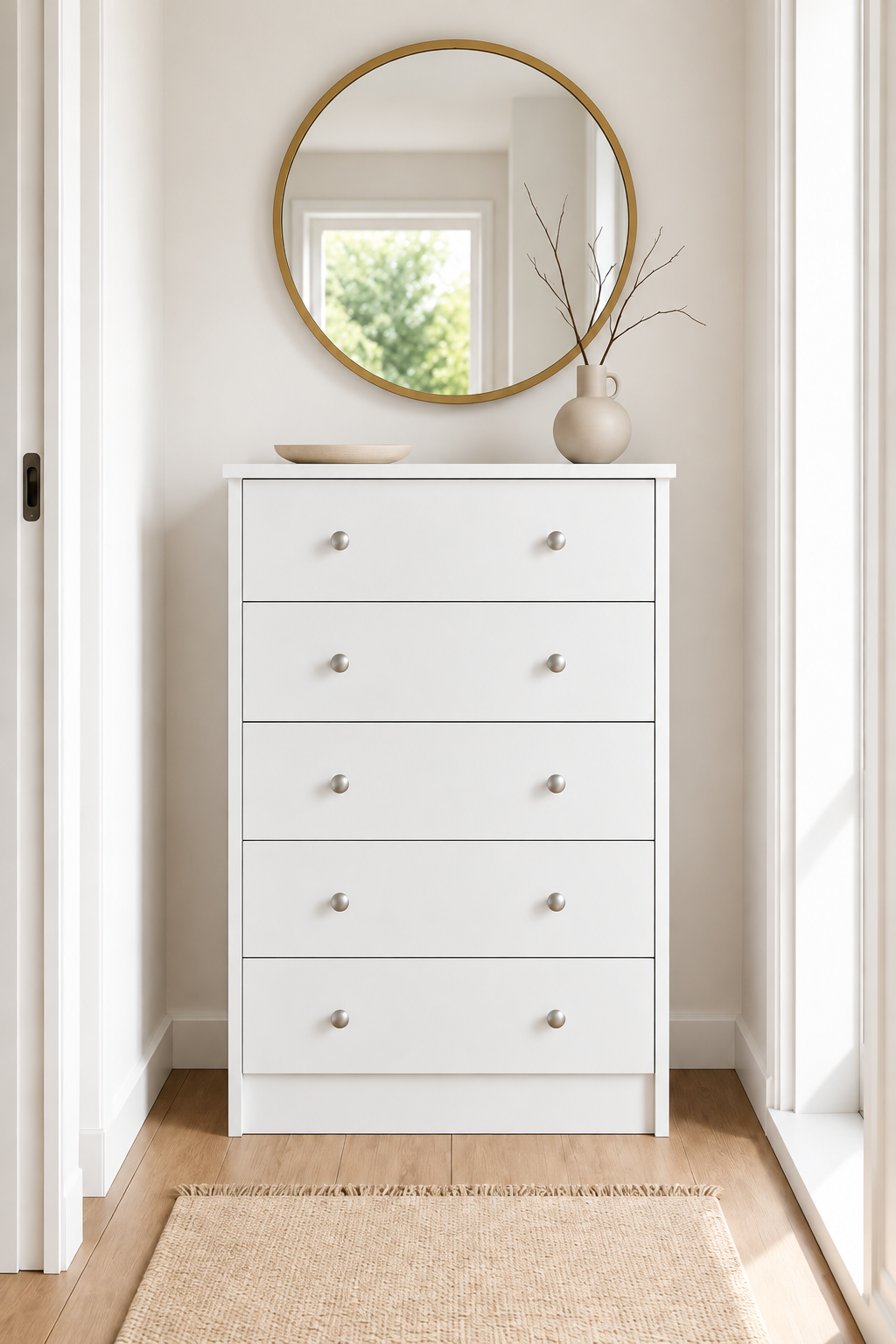 DR40 enhanced original photo of white five-drawer chest