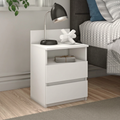 White nightstand co22 with two handleless drawers and an open shelf