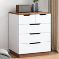 DR29 white five-drawer chest with wood-look top
