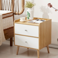 Light wood-effect and white nightstand co37 with two drawers