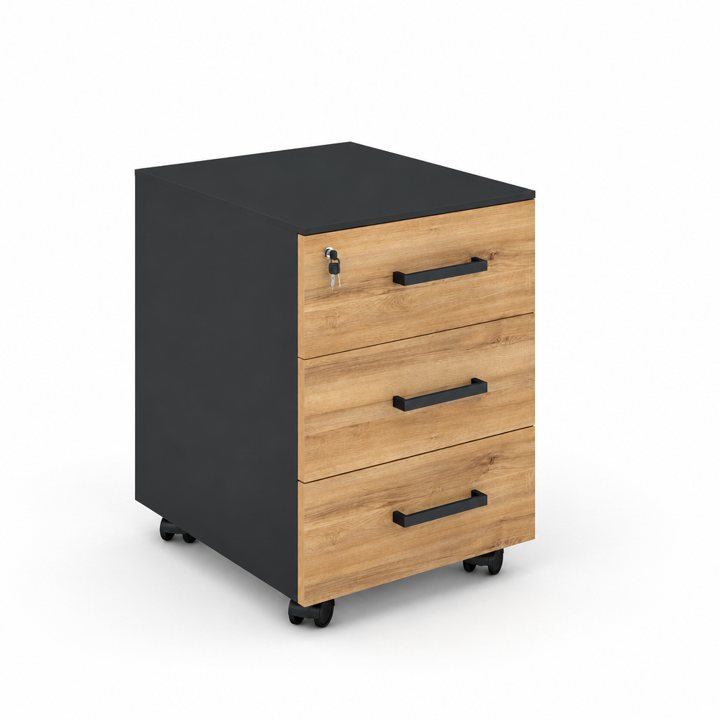 DR31 dark and light wood three-drawer unit