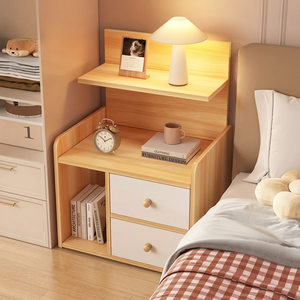 Wood-effect and white nightstand co28 with two drawers and an upper shelf