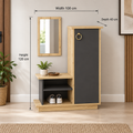 Modern natural wood and charcoal shoe cabinet, width 100 cm, depth 40 cm, height 120 cm