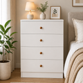 DR32 white four-drawer chest with round knobs