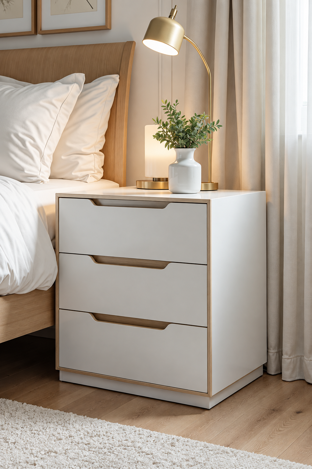 DR34 light three-drawer bedside unit