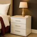 Off-white three-drawer nightstand co50 with silver-tone handles