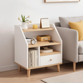White and wood-effect nightstand co48 with drawer shelves and book storage