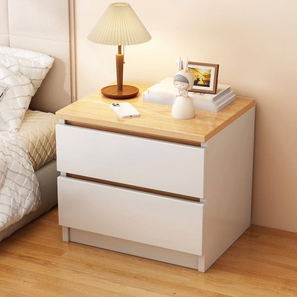 White and wood-effect two-drawer nightstand co45