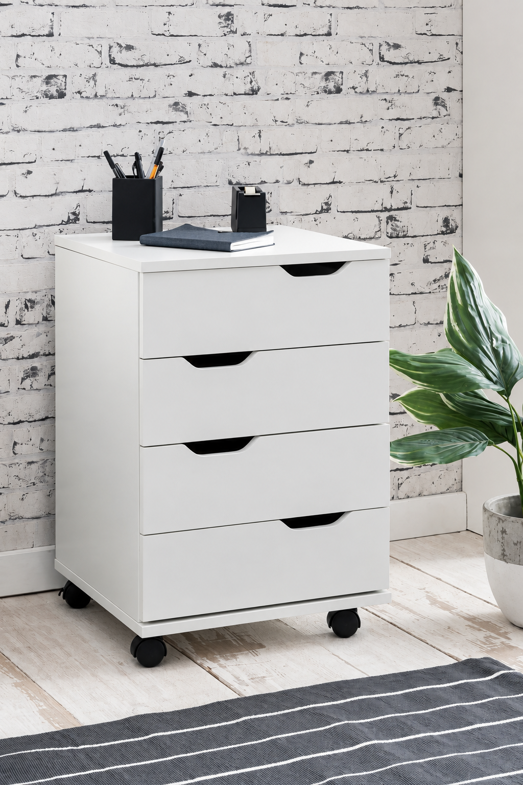 DR24 white four-drawer wheeled cabinet