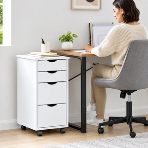 DR38 enhanced original photo of white four-drawer rolling cabinet